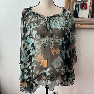 Johnny Was floral sheer blouse